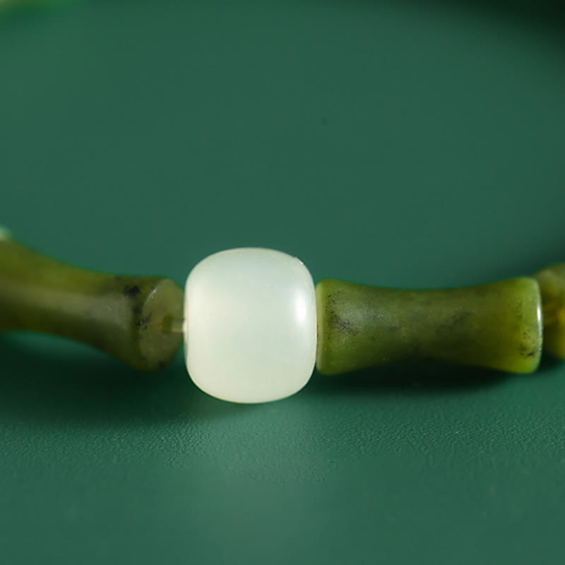 Nimara Ritual Green Bamboo Jade Pattern Luck Abundance Bracelet