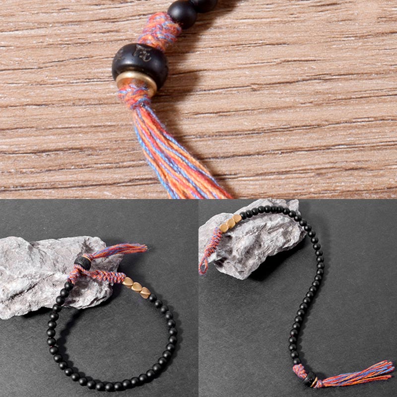 Nimara Ritual Handmade Tibetan Black Onyx Tassel Bracelet