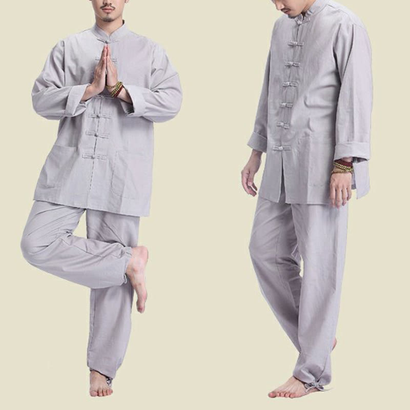 Nimara Ritual Chinese Frog Button Design Meditation Prayer Cotton Linen Spiritual Zen Practice Yoga Clothing Men's Set