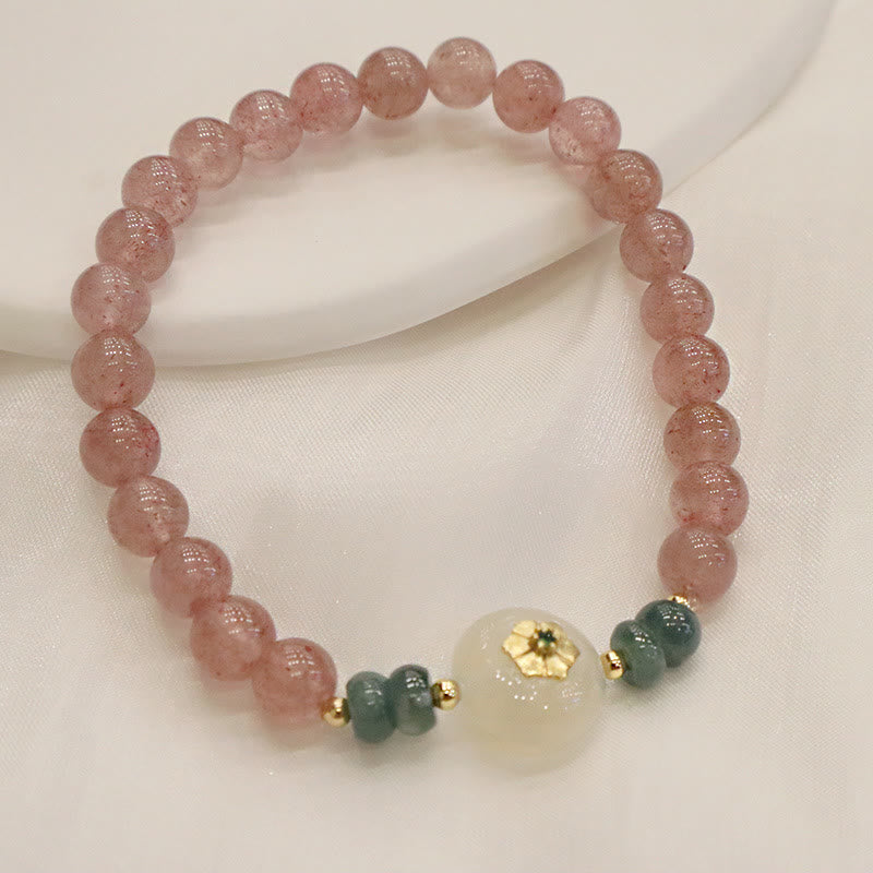 Nimara Ritual Natural Strawberry Quartz Chalcedony Jade Healing Bracelet