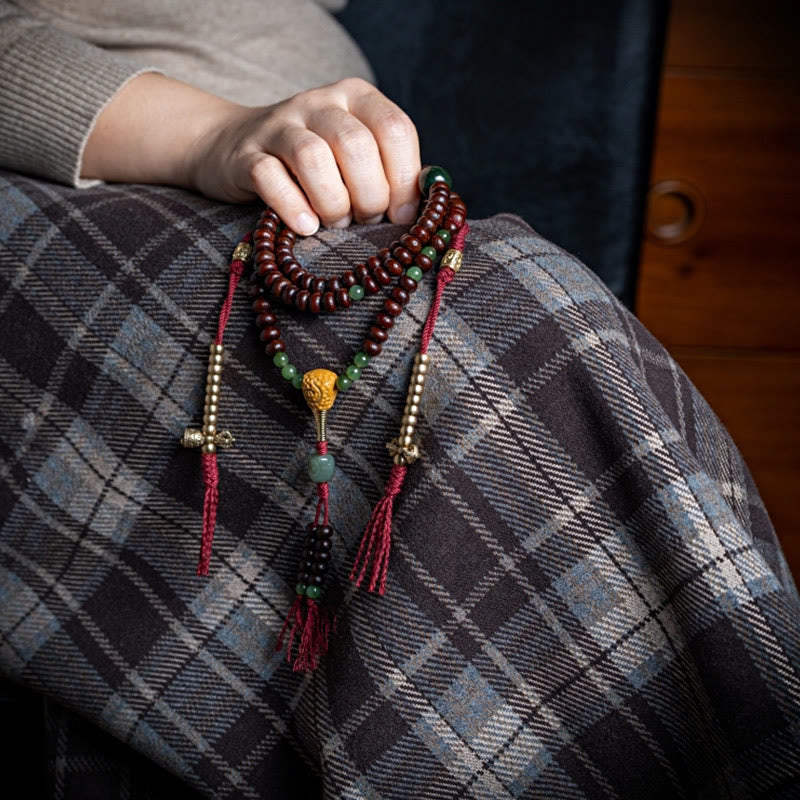 Nimara Ritual Natural Tibet 108 Mala Beads Purple Bodhi Seed Hetian Cyan Jade Copper Dorje Peace Bracelet