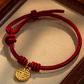 Nimara Ritual Handmade Eight Thread Peace Knot Fu Character Charm Luck Happiness Red Rope Bracelet