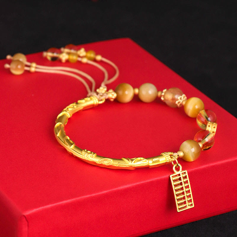 Nimara Ritual Natural Tiger Eye Citrine Abacus Charm Protection Bracelet