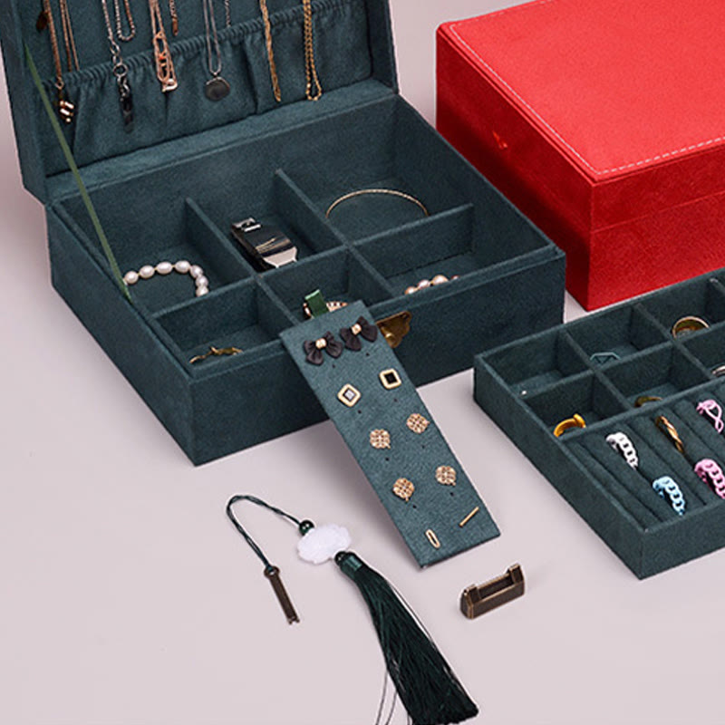 Nimara Ritual Simple Design Jewelry Box Organizer Two-Layer Jewelry Storage Box Flannel Box With Lock