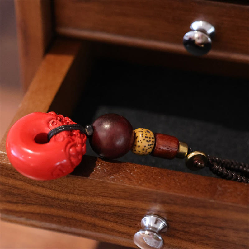 Nimara Ritual Natural Cinnabar PiXiu Peace Buckle Blessing Car Key Chain