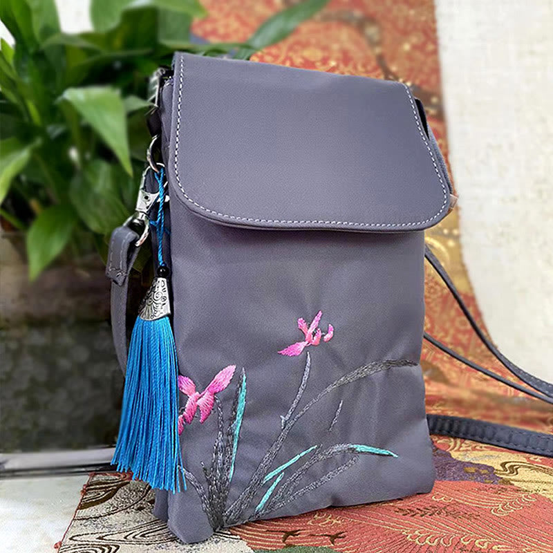 Nimara Ritual Waterproof Handmade Embroidered Lotus Flowers Crossbody Bag Shoulder Bag Cellphone Bag