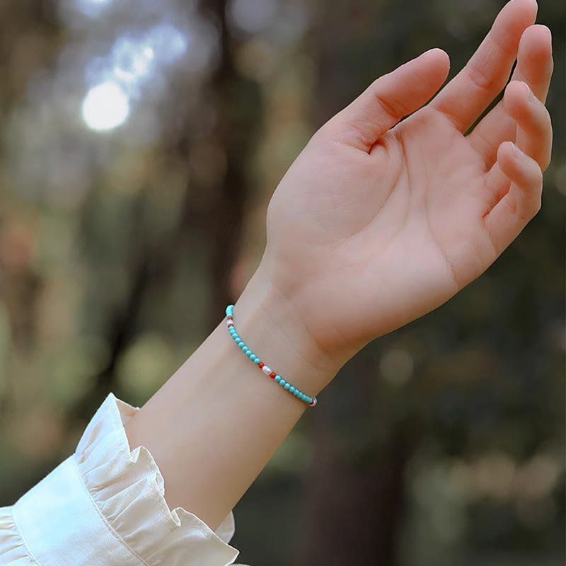 Nimara Ritual Turquoise Red Agate Pearl Small Beaded Protection Bracelet