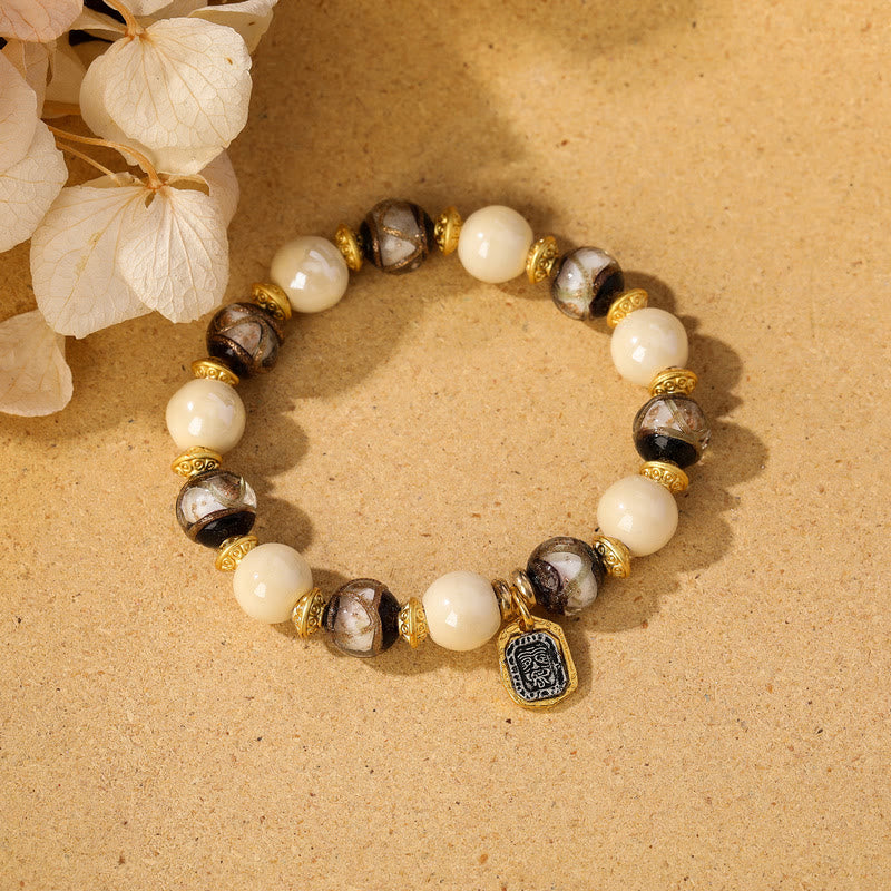 Nimara Ritual Tibetan Zakiram Goddess of Wealth Charm Liuli Glass Incense Ash Porcelain Bead Protection Bracelet