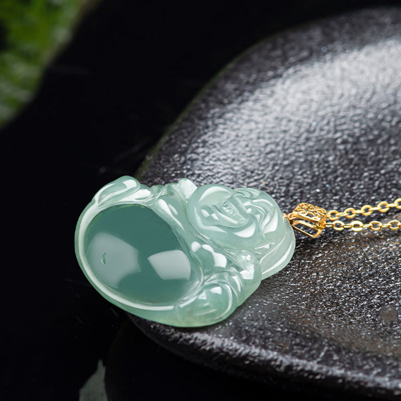 Nimara Ritual Laughing Buddha Natural Jade Prosperity Abundance Necklace Pendant