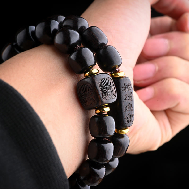 Nimara Ritual Tibetan Ebony Wood Barrel Beads Lucky And Treasure Balance Bracelet
