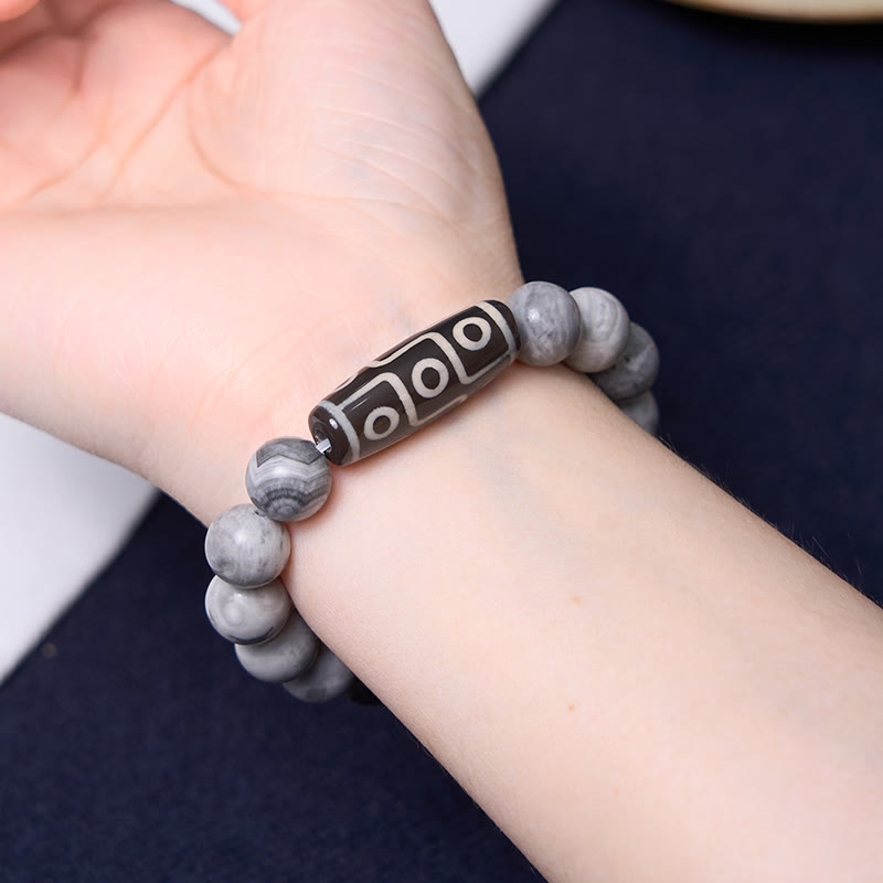 Nimara Ritual Tibetan Nine-Eye Dzi Bead Picasso Jasper Positive Bracelet