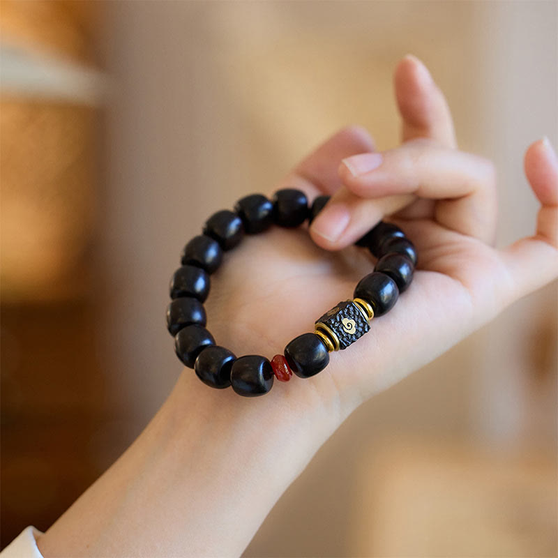 Nimara Ritual Ebony Wood Auspicious Clouds Engraved Calm Bracelet