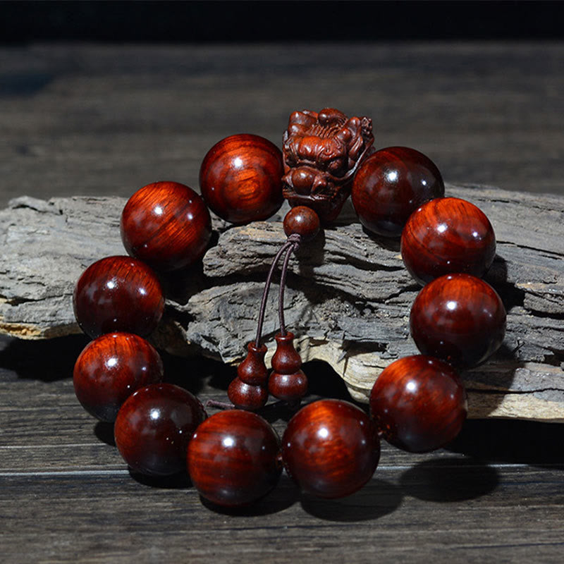 Nimara Ritual Rosewood Green Sandalwood Small Leaf Red Sandalwood Dragon Carved Protection Bracelet