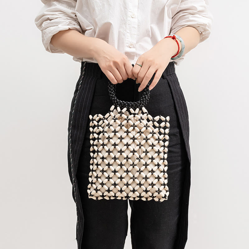 Nimara Ritual Hand-woven Lozenge Wooden Beads Handbag