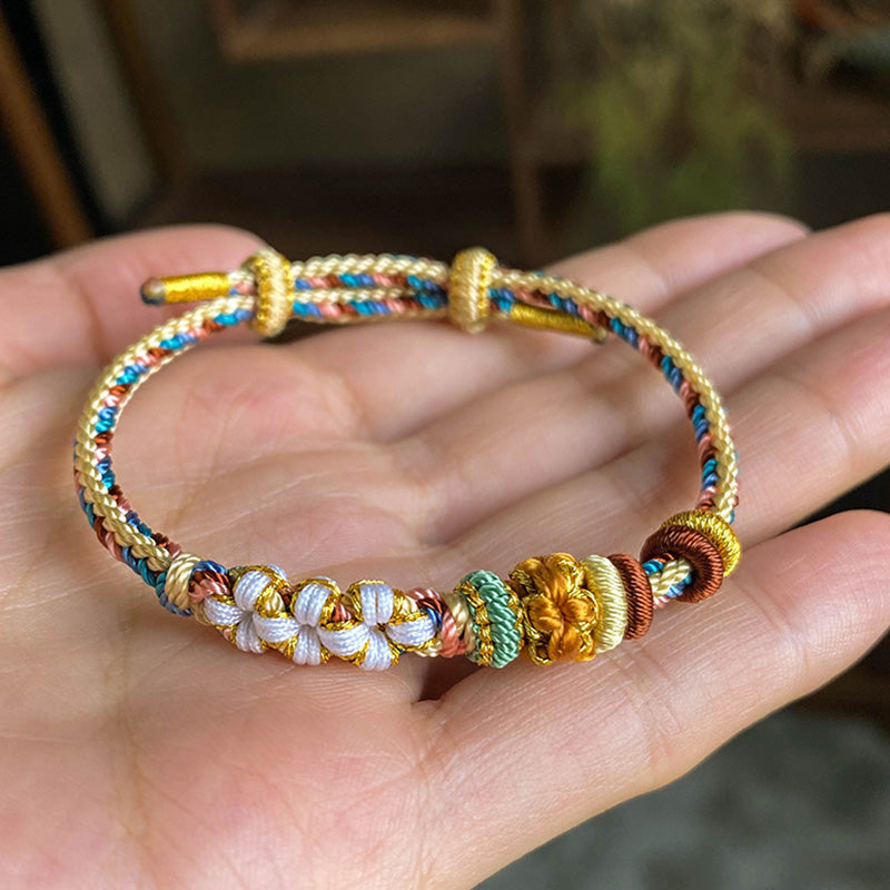 Nimara Ritual Handmade Dunhuang Color Peach Blossom Pattern Braid String Bracelet