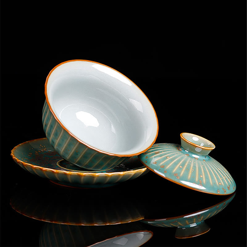 Nimara Ritual Retro Glaze Kiln Change Ceramic Gaiwan Sancai Teacup Kung Fu Tea Cup And Saucer With Lid
