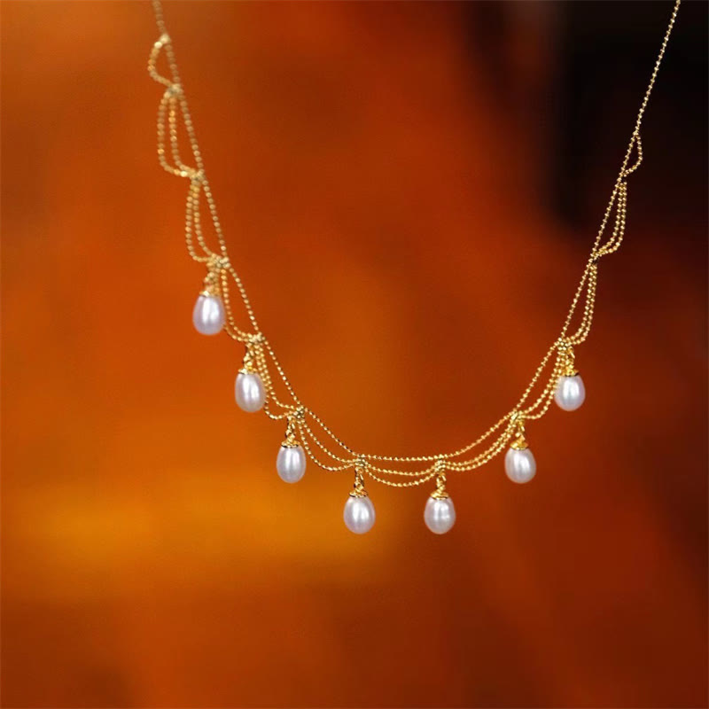 Nimara Ritual Vintage 14K Gold Plated Pearl Bead Healing Multilayer Necklace Pendant