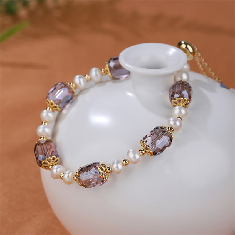 Nimara Ritual Natural Amethyst Pearl Peace Healing Chain Bracelet