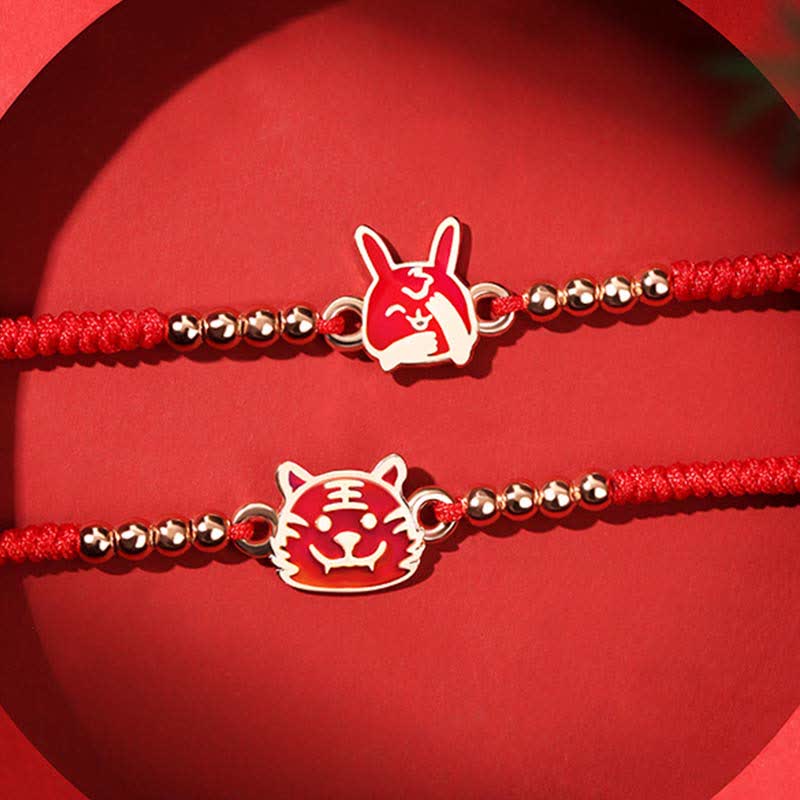 Nimara Ritual 925 Sterling Silver Chinese Zodiac Luck Faith Discolor Red String Bracelet
