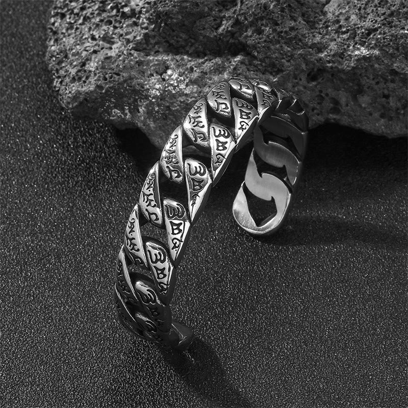 Nimara Ritual Tibetan Om Mani Padme Hum Mantra Titanium Steel Peace Cuf Bangle Bracelet