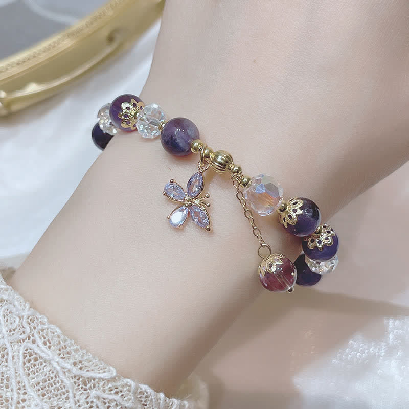 Nimara Ritual Natural Amethyst Crystal Spiritual Butterfly Charm Bracelet