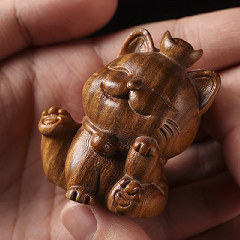 Nimara Ritual Mini Green Sandalwood Ingot Lucky Cat Carved Peace Desk Decorations
