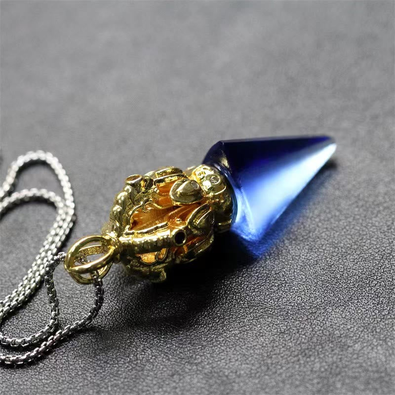 Nimara Ritual Tibetan Dorje Vajra 4 Prong Lotus Liuli Crystal Strength Necklace Pendant