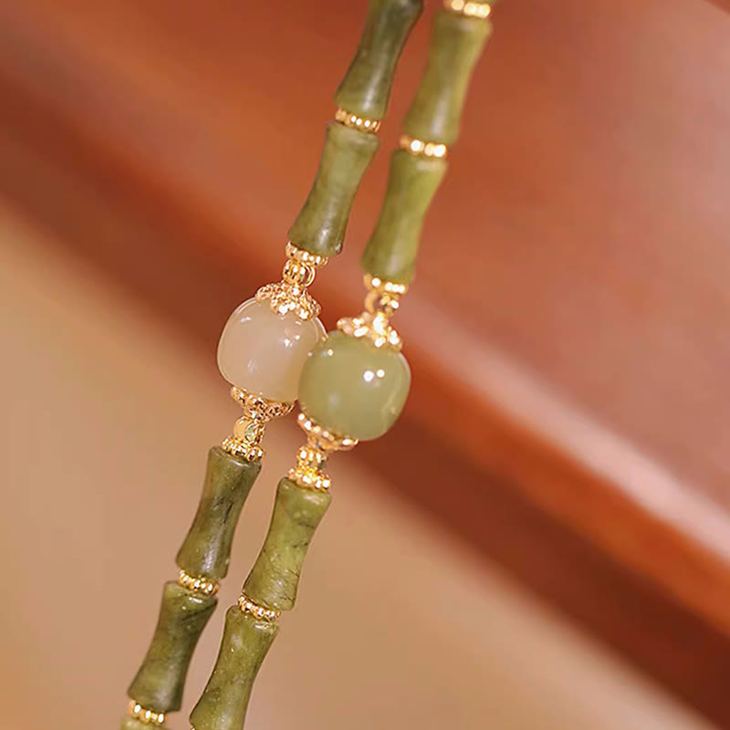 Nimara Ritual 14K Copper Plated Peridot Hetian Jade Bamboo Pattern Luck Bracelet