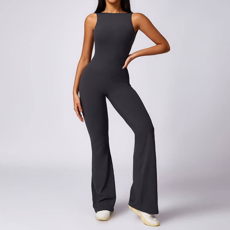 Nimara Ritual Women Casual Sleeveless Jumpsuit Flare Pants Sports Fitness Yoga Bodysuit