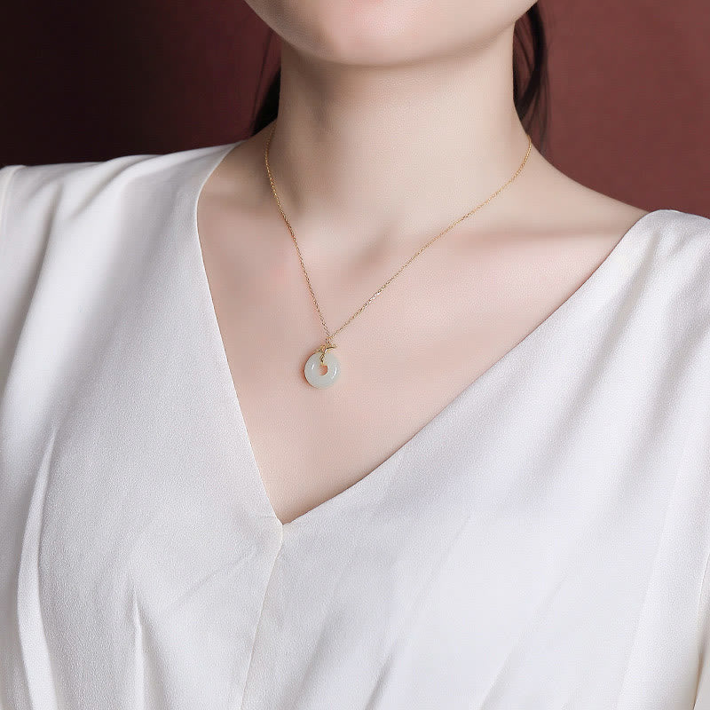 Nimara Ritual 925 Sterling Silver Natural Hetian Jade Ginkgo Leaf Peace Buckle Luck Necklace Pendant