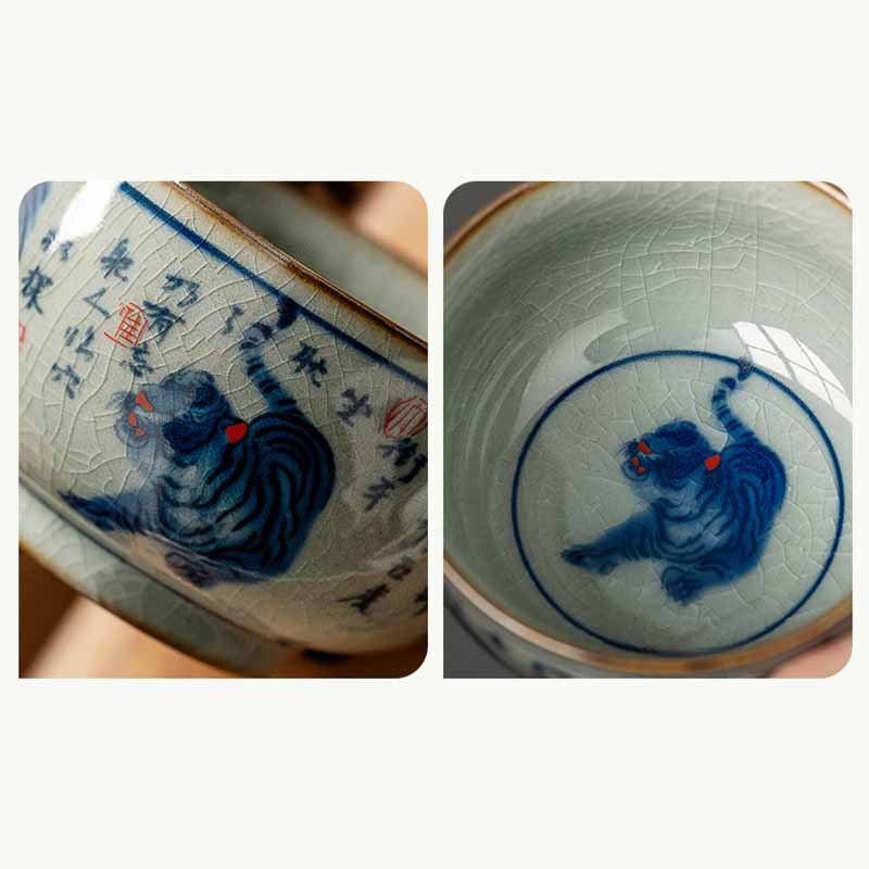 Nimara Ritual Jingdezhen Hand Painted Cute Tiger Ceramic Teacup Kung Fu Tea Cup Bowl 140ml