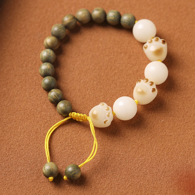 Nimara Ritual Natural Green Sandalwood Bodhi Seed Cat Paw Claw Cure Bracelet