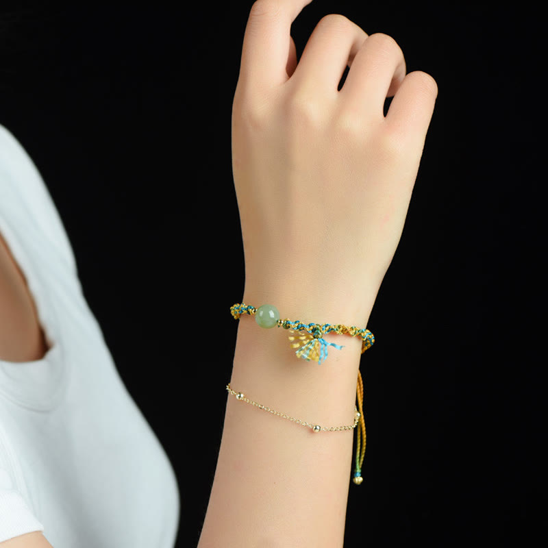 Nimara Ritual Handmade Colorful Rope Luck Jade Bead Abundance Double Layer Bracelet