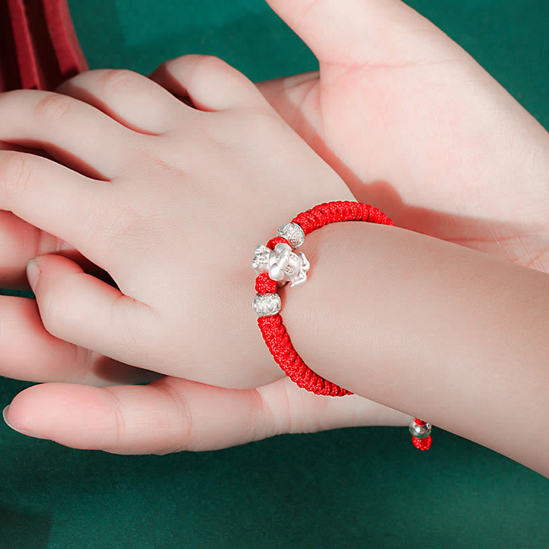 Nimara Ritual 999 Sterling Silver Chinese Zodiac Red Rope Luck Handcrafted Kids Bracelet