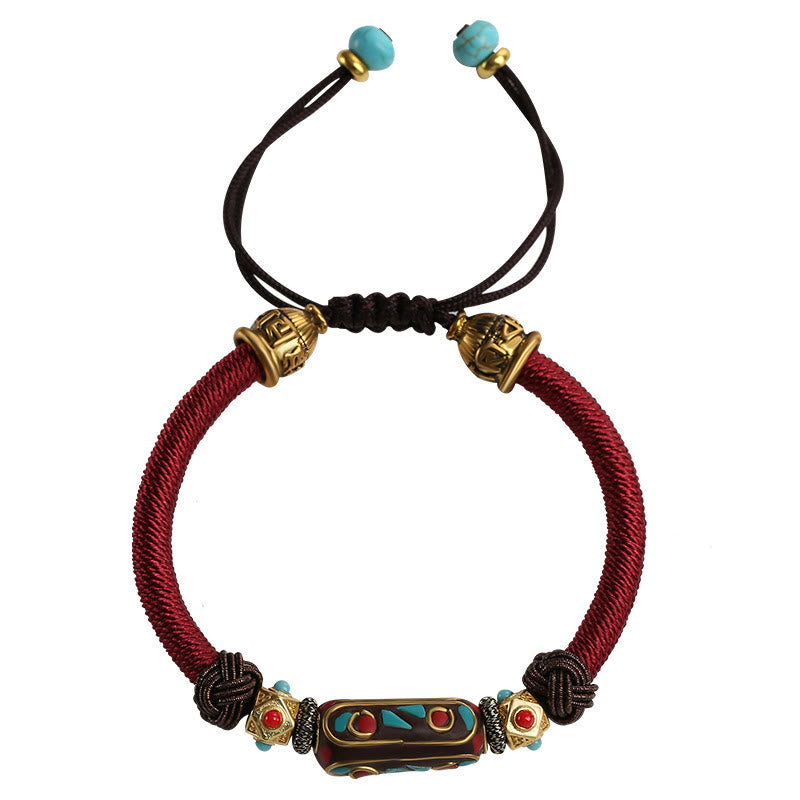 Nimara Ritual Handmade Tibetan Turquoise Om Mani Padme Hum Strength Braided Bracelet