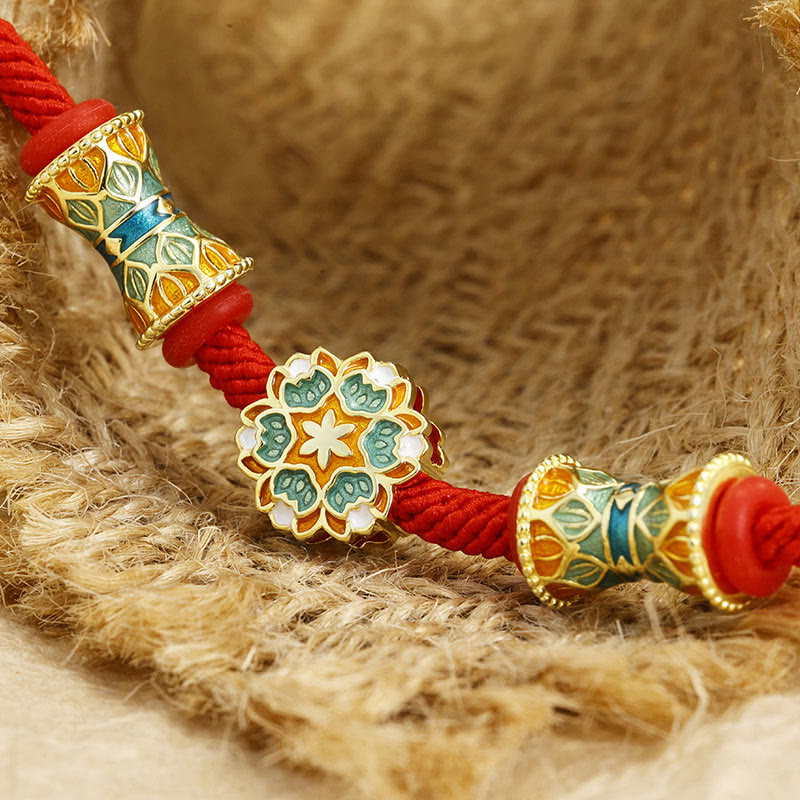 Nimara Ritual Dunhuang 925 Sterling Silver Lotus Drum New Beginning Red Rope Bracelet