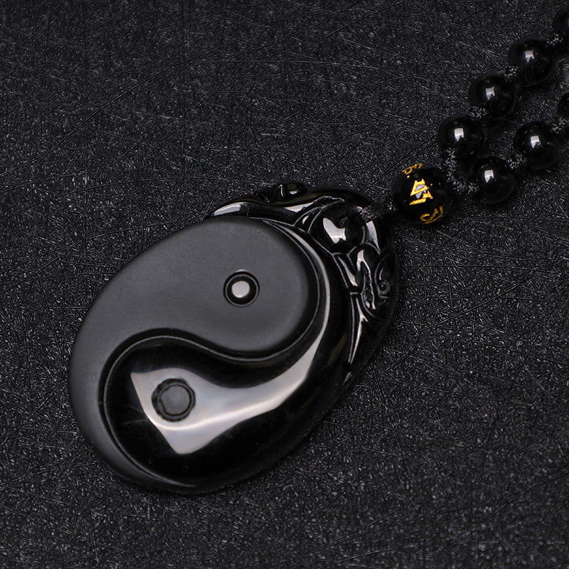 Nimara Ritual Natural Black Obsidian Yin Yang Fulfilment Strength Necklace Pendant