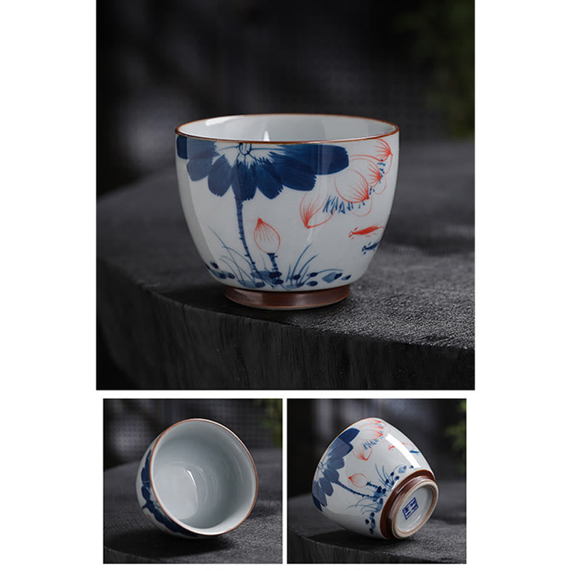 Nimara Ritual Lotus Flower Leaf Bamboo Ceramic Teacup Kung Fu Tea Cups