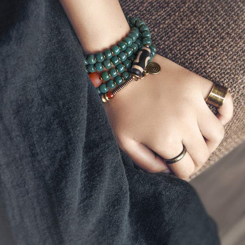Nimara Ritual 108 Mala Beads Bodhi Seed Dzi Bead Wisdom Bracelet