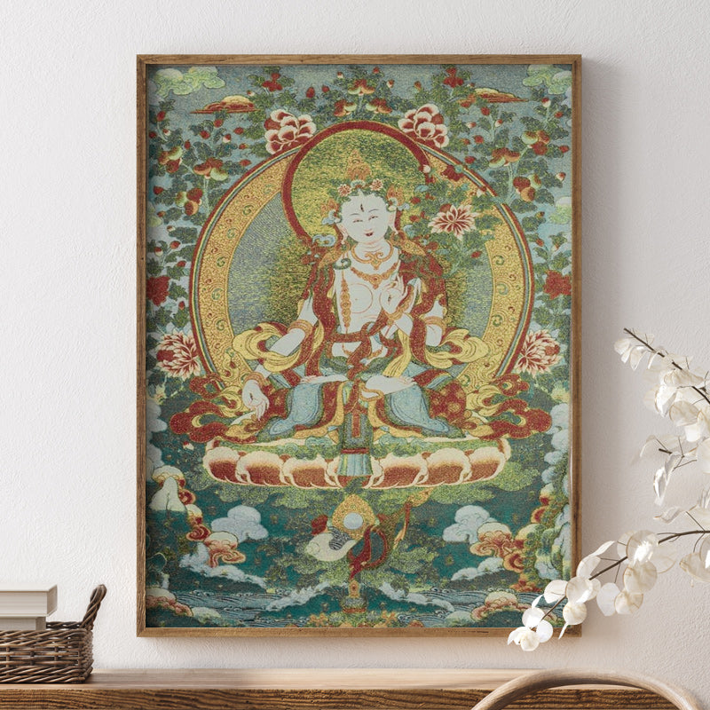 Nimara Ritual Tibetan Embroidery White Tara Thangka Tapestry Wall Hanging Wall Art Meditation for Home Decor