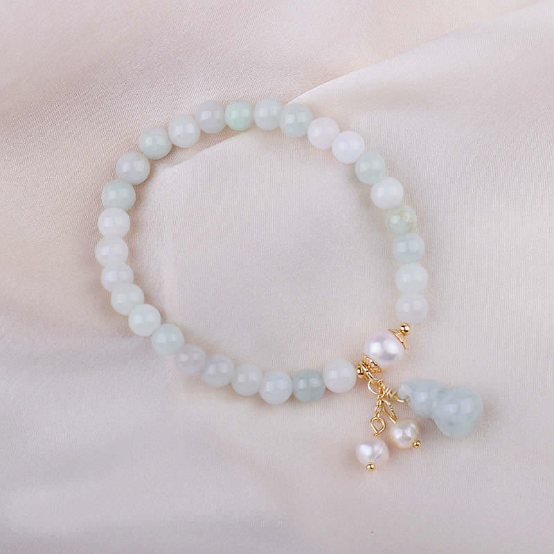 Nimara Ritual Natural Jade Pearl Gourd Prosperity Luck Bracelet