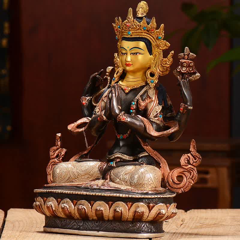 Nimara Ritual Bodhisattva Chenrezig Four-armed Avalokitesvara Protection Copper Statue Decoration