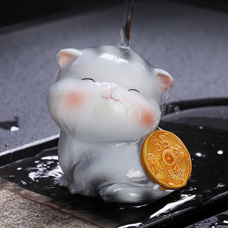 Nimara Ritual Color Changing Cute Mini Cat Resin Tea Pet Wealth Home Figurine Decoration