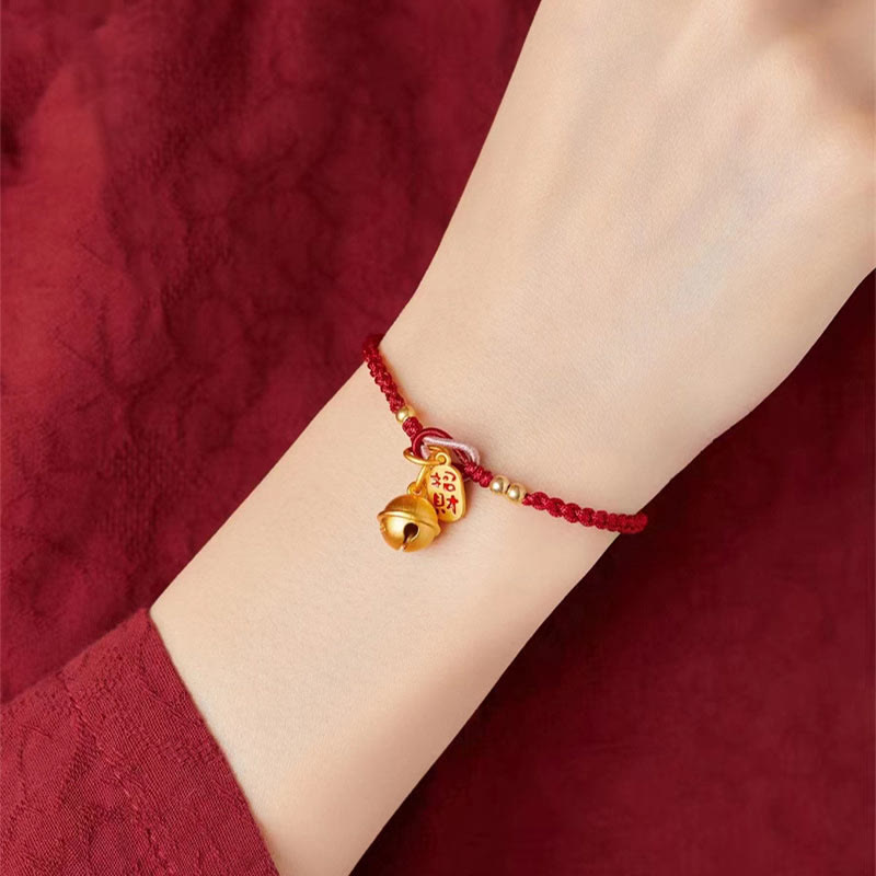 Nimara Ritual Handmade Fu Character Charm Luck Happiness Bell Red Rope Bracelet