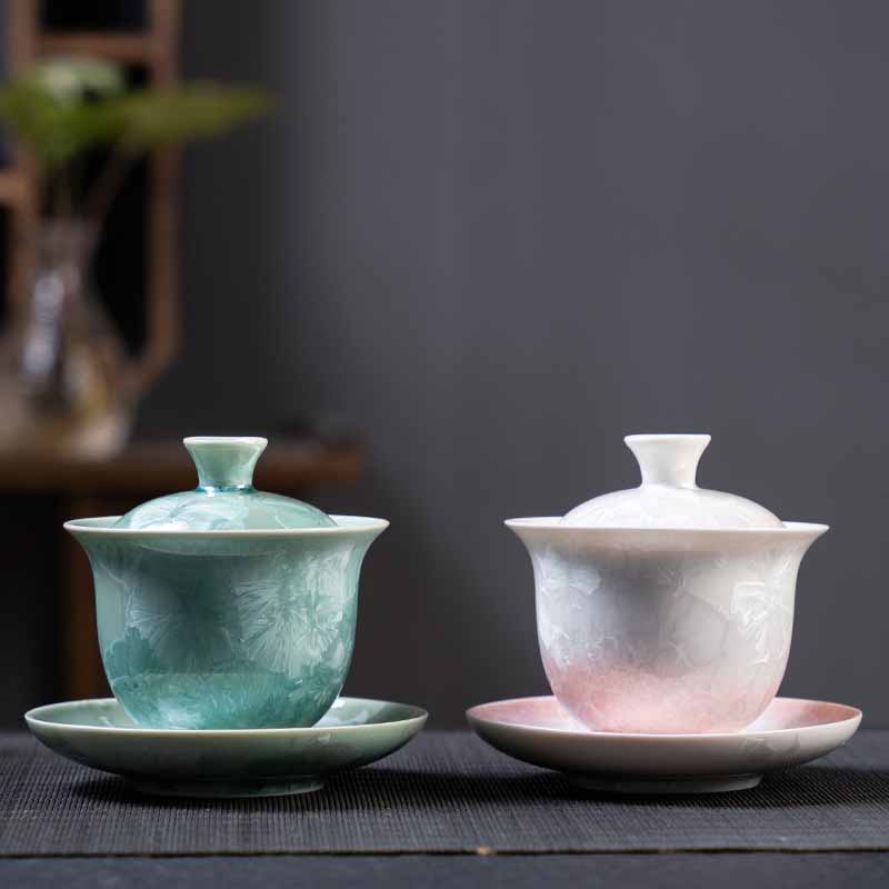 Nimara Ritual Traditional Glaze Ceramic Gaiwan Sancai Teacup Kung Fu Tea Cup And Saucer With Lid 180ml