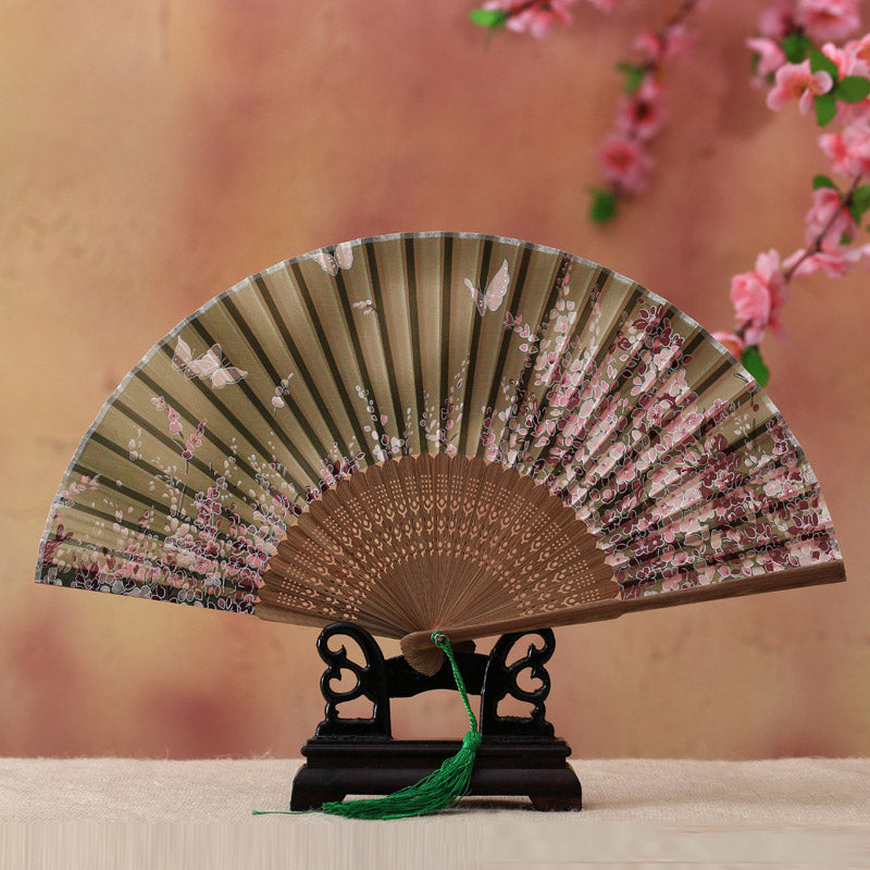 Nimara Ritual Cherry Blossom Lily Butterfly Bamboo Handheld Bamboo Folding Fan 21cm