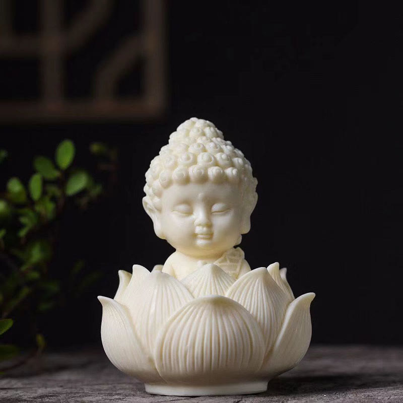 Nimara Ritual Mini Ivory Fruit Tathagata Buddha Lotus Kwan Yin Avalokitesvara Manjusri Samantabhadra Serenity Desk Decoration