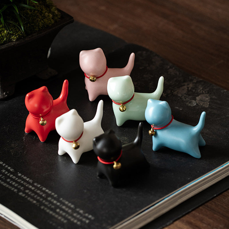 Nimara Ritual Mini Small Cute Cat Tea Pet Ceramic Home Desk Figurine Decoration