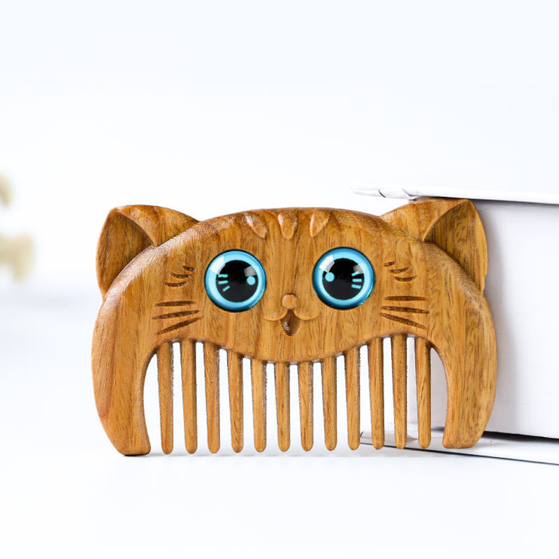 Nimara Ritual Simple Cat Pattern Green Sandalwood Cure Portable Comb