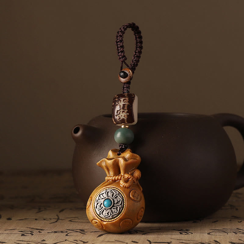 Absorb Negative Energy Small Leaf Red Sandalwood Money Bag Om Mani Padme Hum Rotatable Protection Hanging Decoration